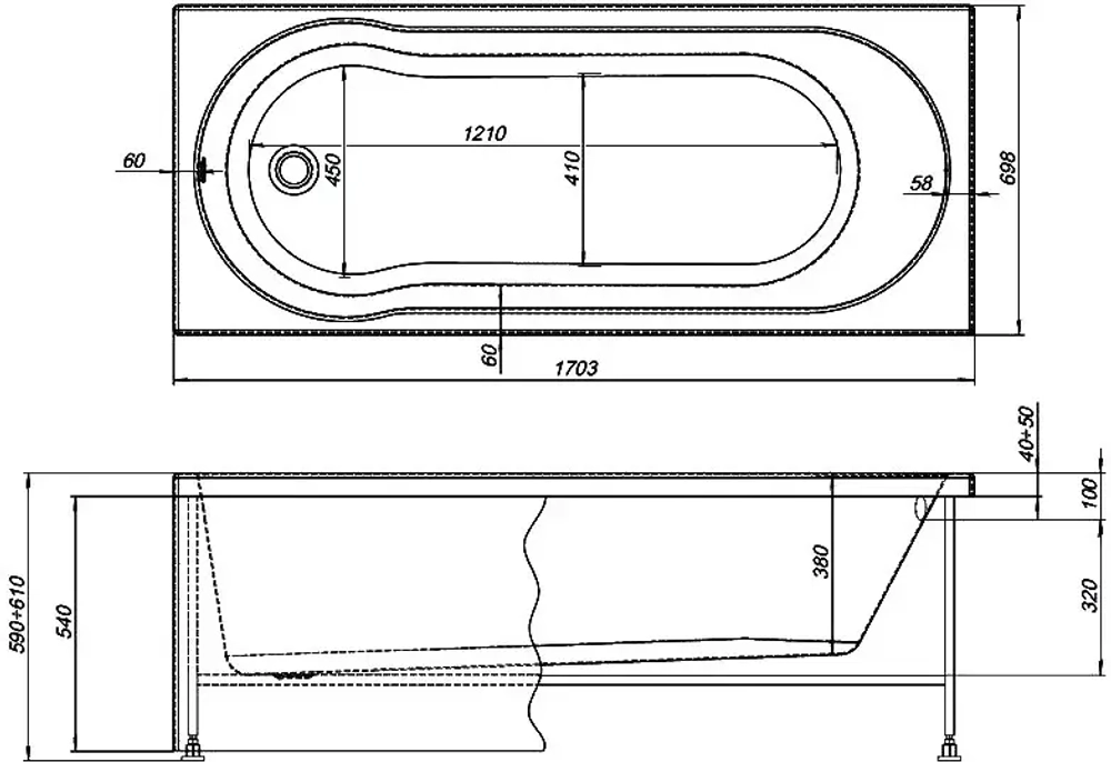 Акриловая ванна Aquanet Light 170x70 (с каркасом)