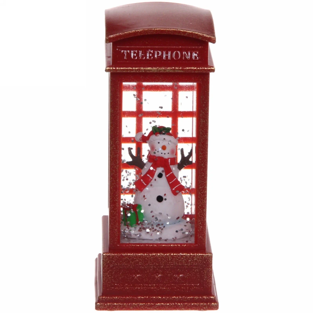 Сувенир с подсветкой Christmas «Телефонная будка - Сказочный Снеговик» 12,5х5,3х5,3 см