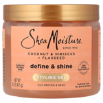 SheaMoisture, гель для укладки, для фиксации и блеска волос, кокос, гибискус и семена льна, 425 г (15 унций)