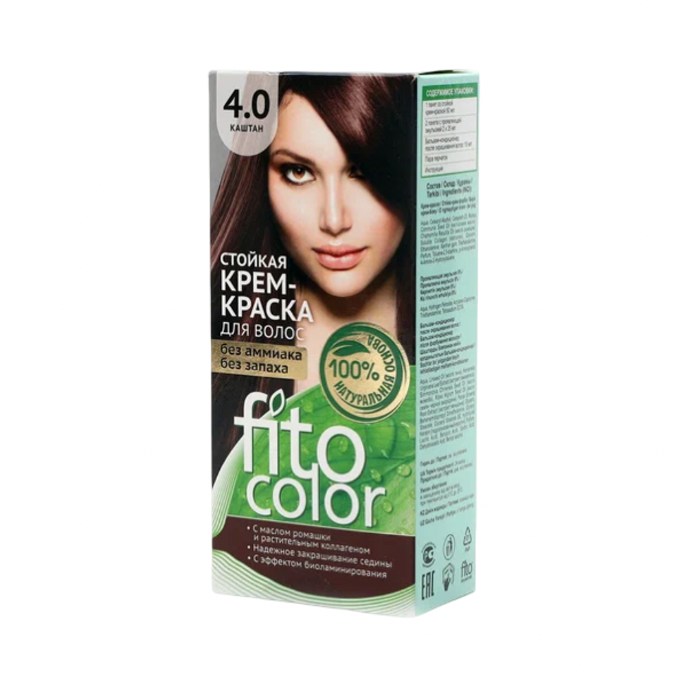 Стойкая крем-краска для волос серии "Fitocolor", тон 4.0 каштан 115мл/20шт