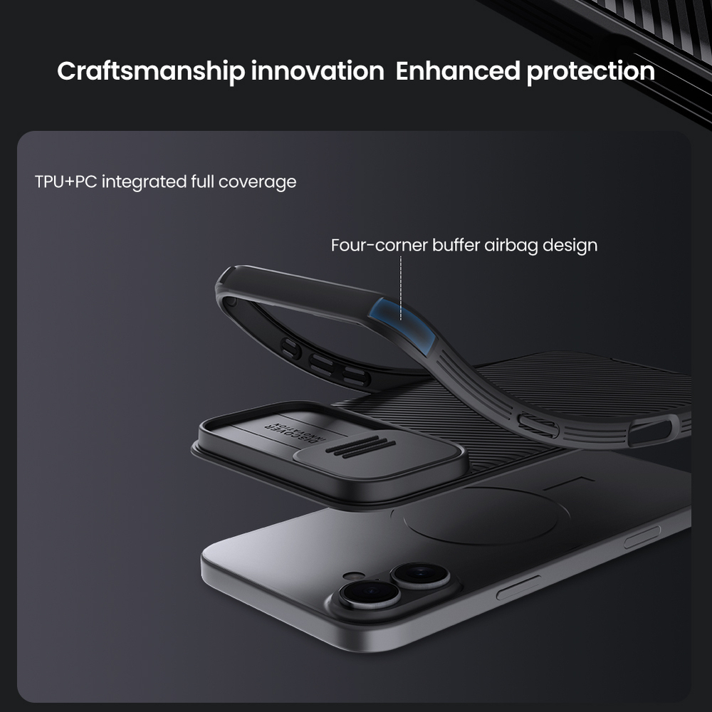 Усиленный чехол с сдвижной шторкой для камеры от Nillkin для iPhone 16, серия CamShield Pro Case