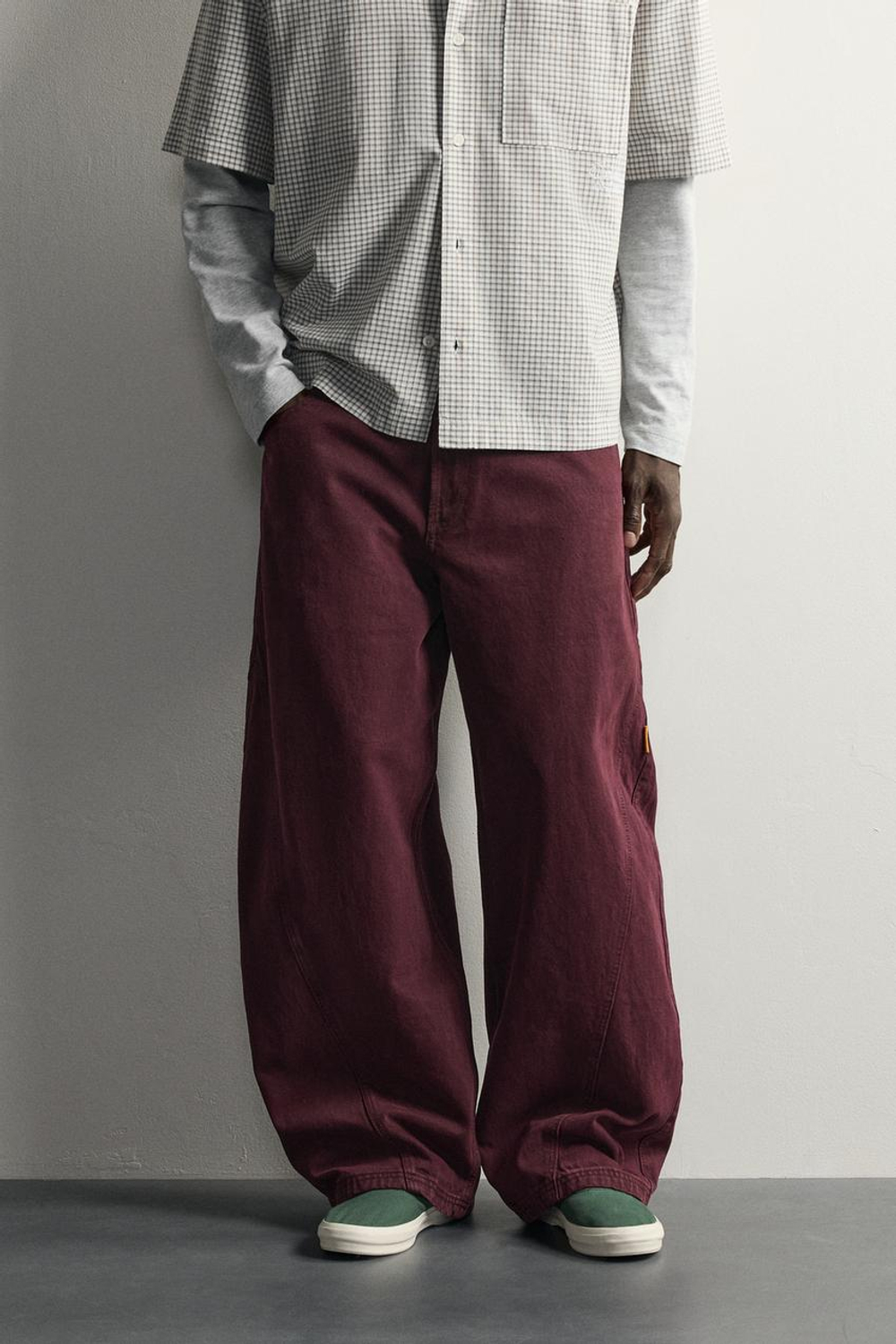 ZARA БРЮКИ BALLOON FIT СО ШВАМИ, БУРГУНДИ