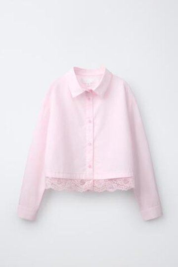 ZARA РУБАШКА С КРУЖЕВНОЙ ОТДЕЛКОЙ, ПАСТЕЛЬНО-РОЗОВЫЙ