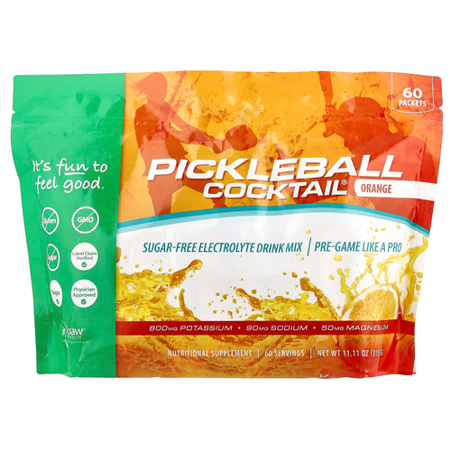 Jigsaw Health, Pickleball Cocktail®, смесь для приготовления напитков с электролитами без сахара, апельсин, 60 пакетиков по 5 г