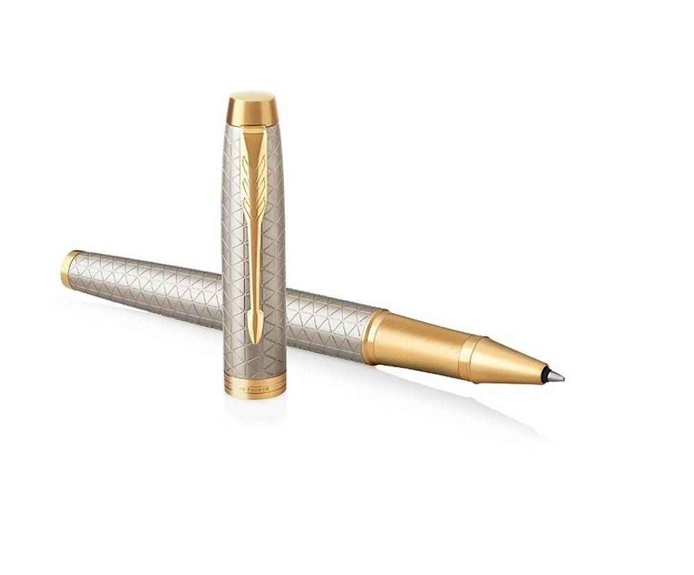 Ручка роллер Parker IM Premium Warm Silver (grey)  GT, стержень: F, цвет чернил: black, в подарочной упаковке.