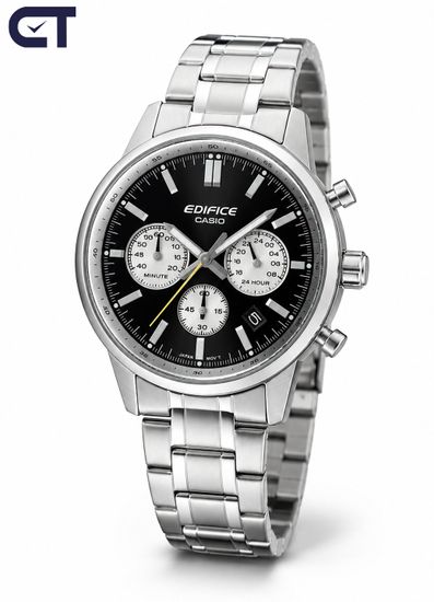 CASIO EFR-575D-1ADF EDIFICE мужские наручные часы — стальной хронограф с выпуклым стеклом и чёрным циферблатом