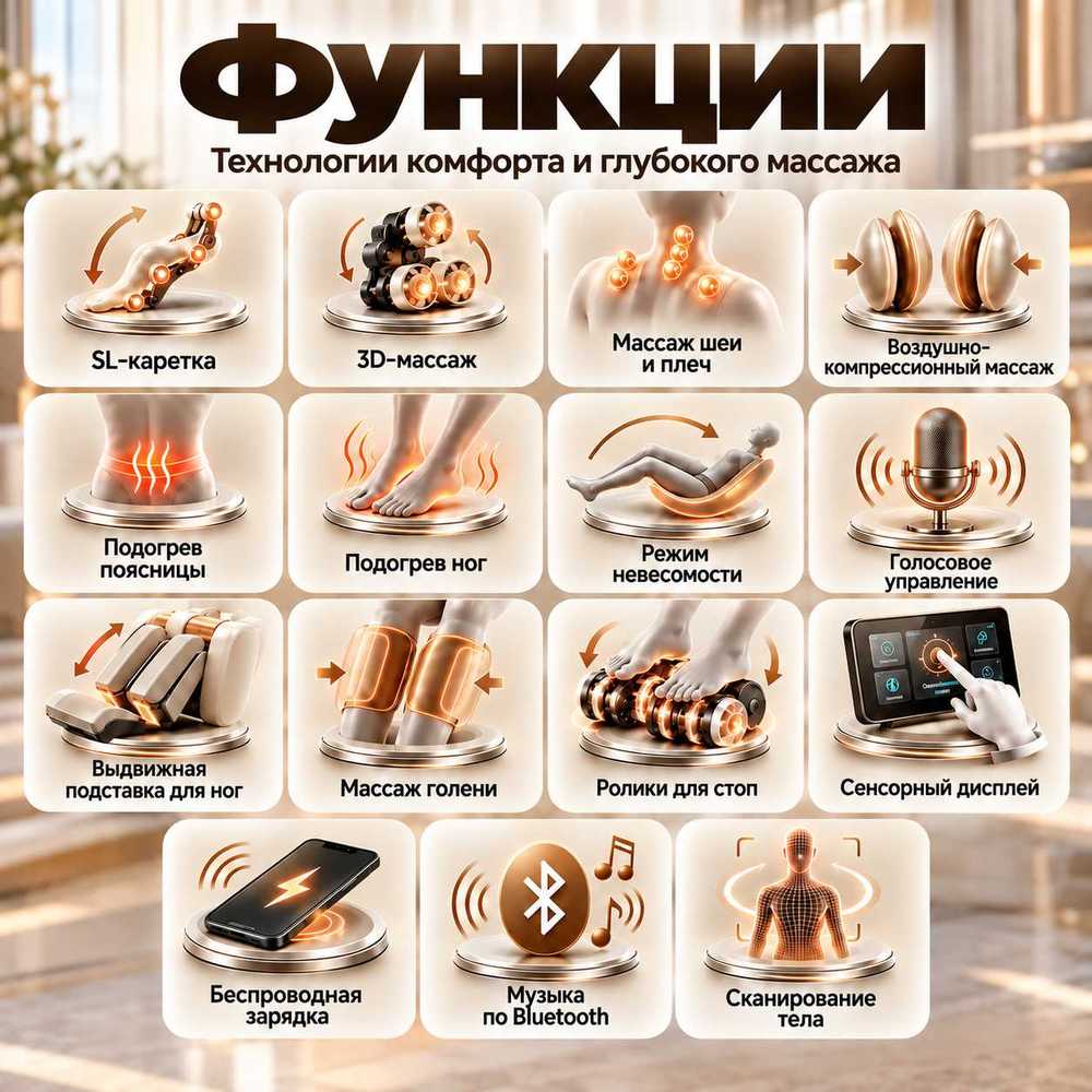 Массажное кресло RelaxMaster «Titan Prime», SL [3D, коричнево-золотое]