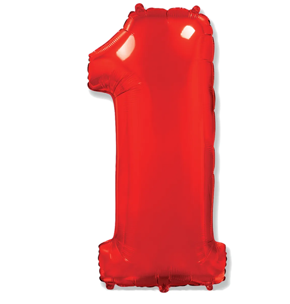 Шар фольга Цифра 1 Red Красный 40''/102 см с гелием