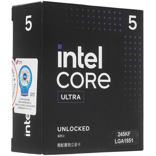 Процессор Intel Core Ultra 5 245KF, Arrow Lake-S, LGA1851, 14C/14T, 4.2-5.2GHz, L3 24M, 125W, BOX (BXC80768245KF)