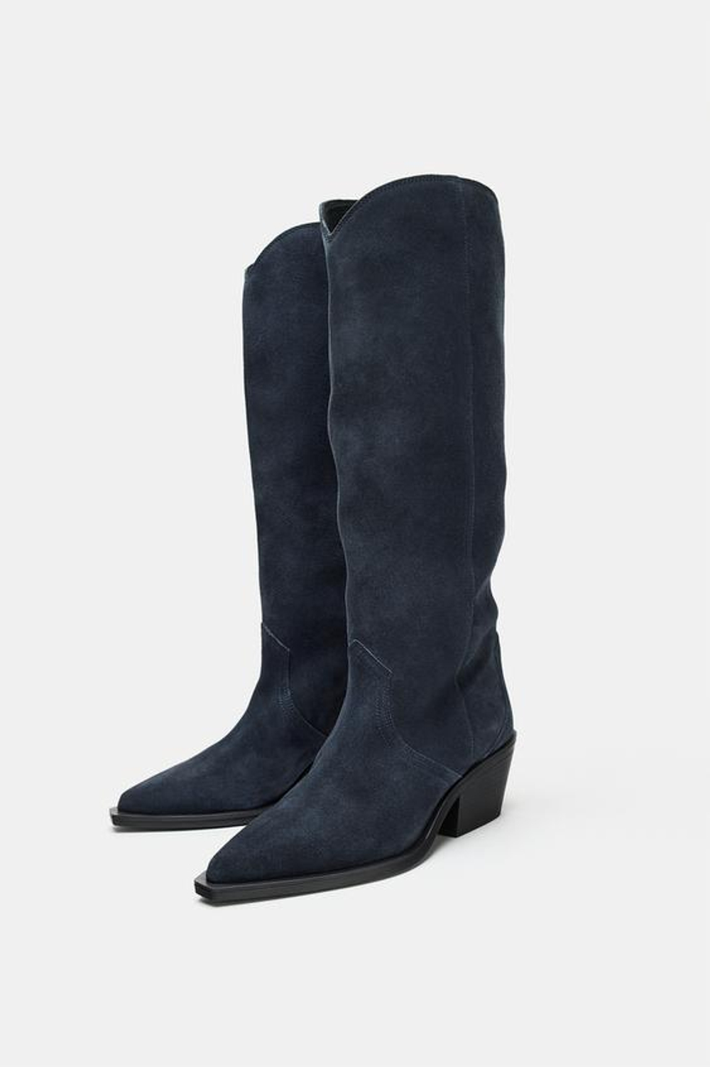 ZARA ЗАМШЕВЫЕ САПОГИ В КОВБОЙСКОМ СТИЛЕ, СИНИЙ