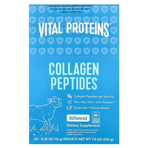 Vital Proteins, пептиды коллагена, без вкуса, 20 пакетиков, весом 10 г (0,35 унции) каждый