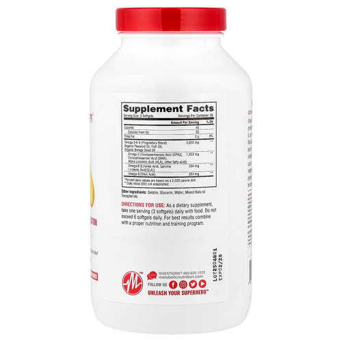 Metabolic Nutrition, омега 369, 180 капсул (1200 мг в 1 капсуле)