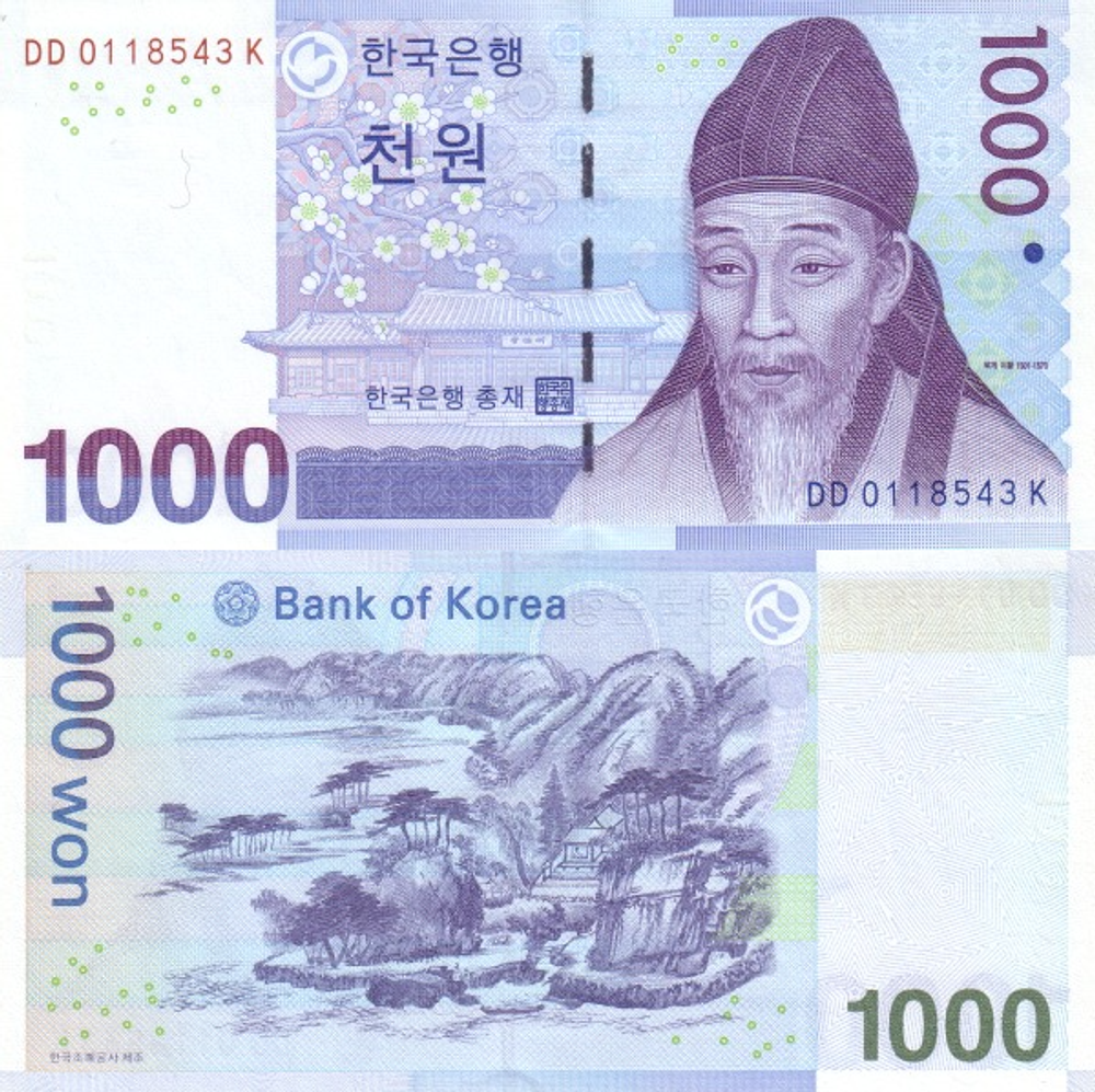 Южная Корея 1000 вон 2007 И Хван UNC