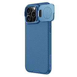 Чехол синего цвета от Nillkin на iPhone 16 Pro Max с металлической откидной крышкой, серия CamShield Prop Magnetic Case ( с поддержкой беспроводной зарядки MagSafe)