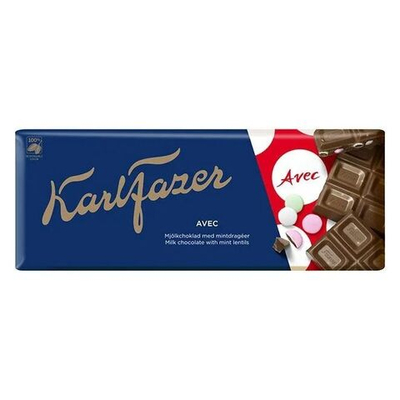 Шоколад молочный Karl Fazer AVEC с шоколадным драже со вкусом перечной мяты, 200 г (из Финляндии)