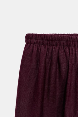 ZARA БРЮКИ-ШАРОВАРЫ ИЗ ЛЬНА, БАКЛАЖАНОВЫЙ