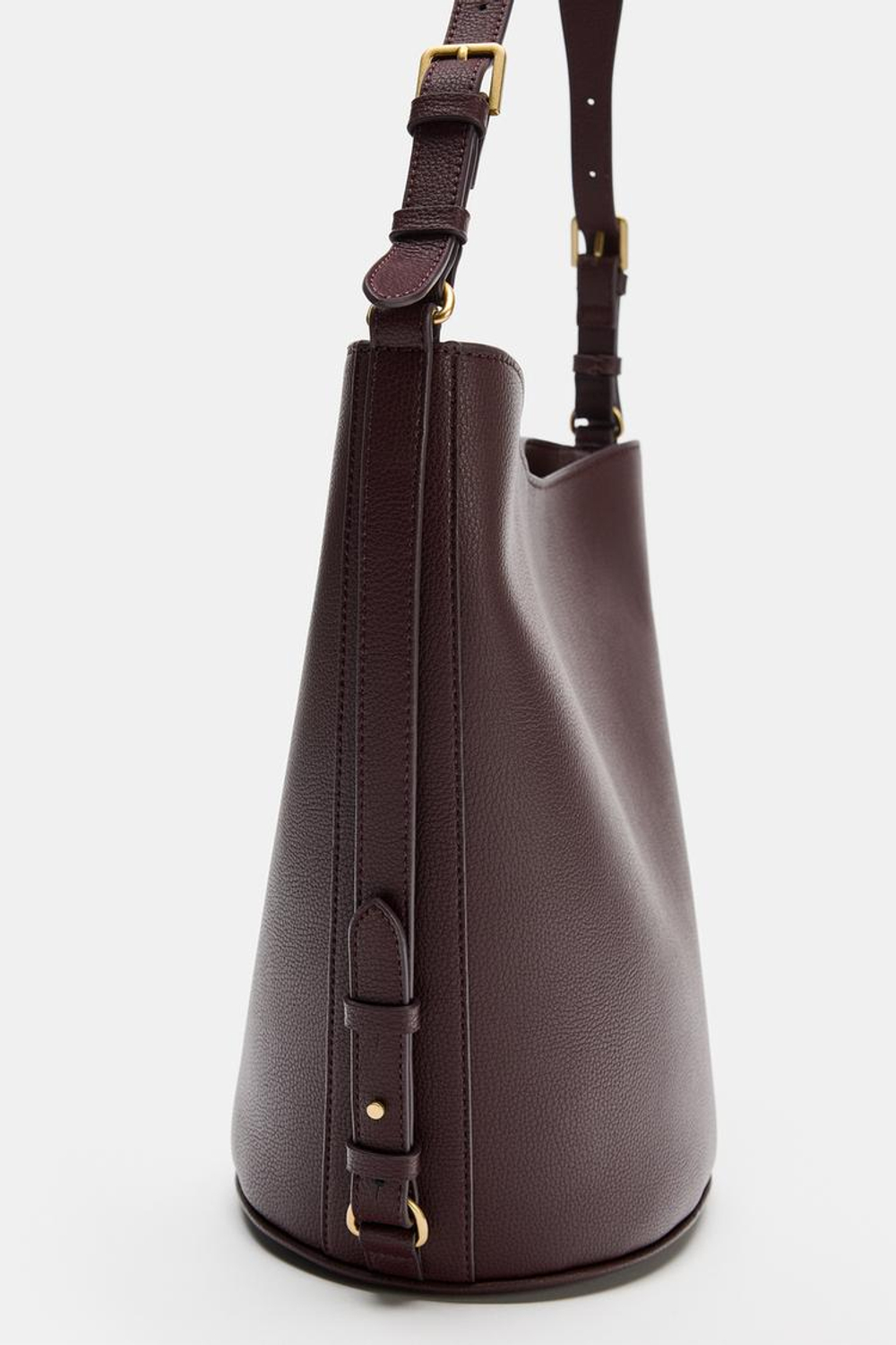 ZARA СУМКА-МЕШОК С ПРЯЖКАМИ, БОРДОВО-КРАСНЫЙ
