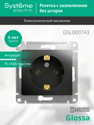 Розетка с заземлением без шторок Systeme Electric Glossa Антрацит GSL000743