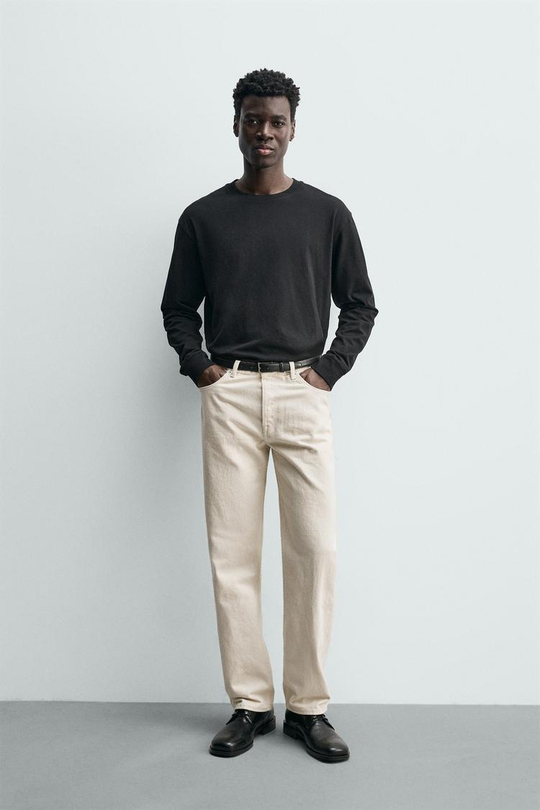 ZARA ДЖИНСЫ STRAIGHT FIT, ЖЕЛТОВАТО-БЕЛЫЙ