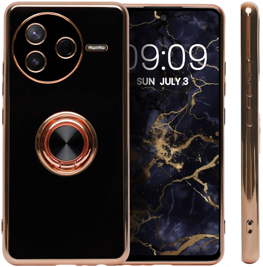 Стильный глянцевый чехол для POCO F7 PRO с кольцом-подставкой и бархатной подкладкой