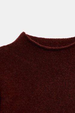 ZARA ТРИКОТАЖНЫЙ СВИТЕР С ВОРОТНИКОМ-СТОЙКОЙ, БУРГУНДИ