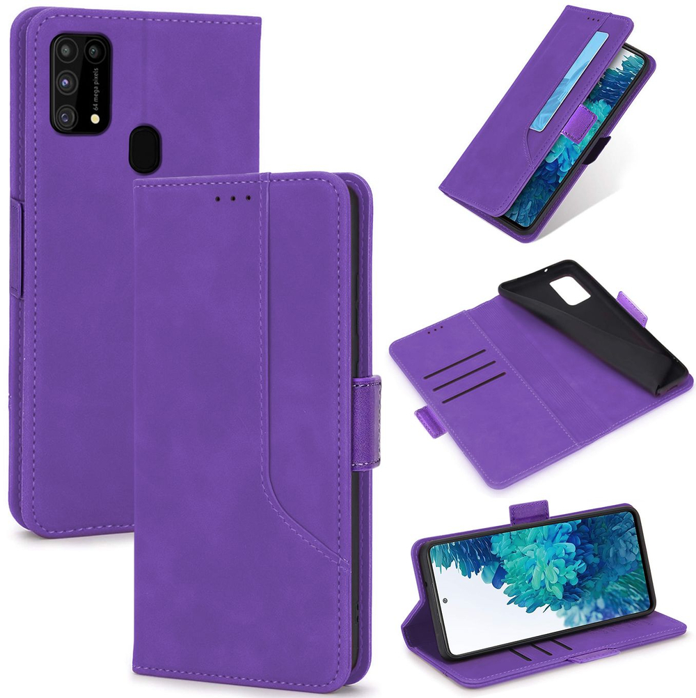 Стильный чехол-книжка из кожи для SAMSUNG M31 / M21S / F41 с отделом для наличных, 3 слотами для карт и подставкой