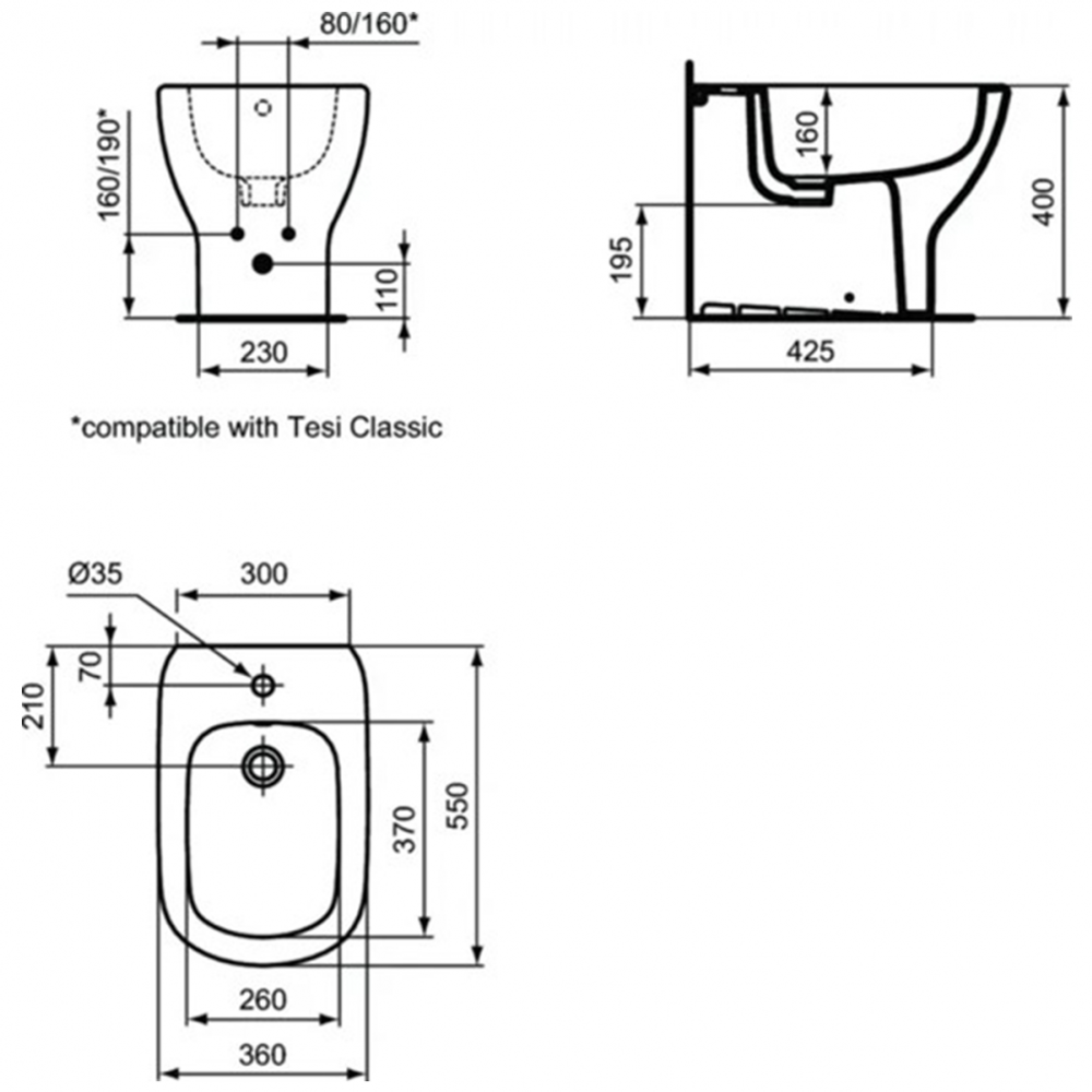 Напольное пристенное бидеTESI T354001