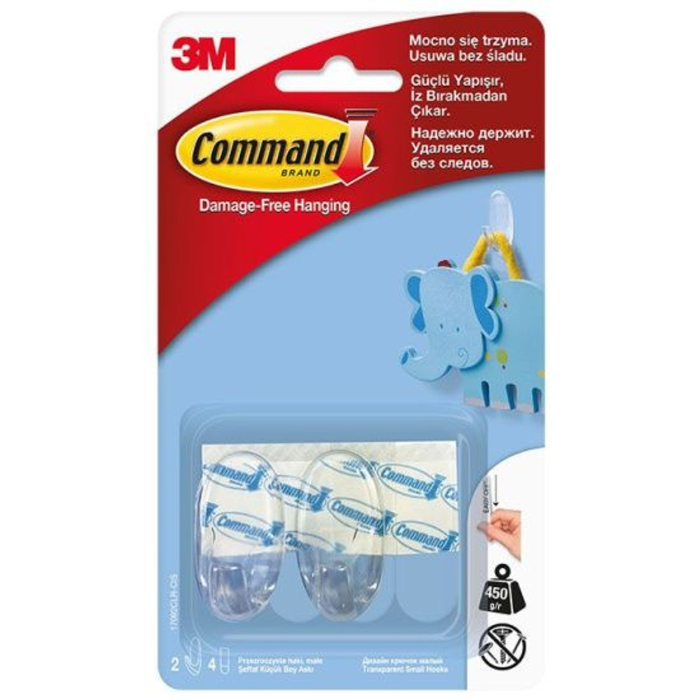 Крючок Command, 2 шт., прозрачный, самоклеющийся