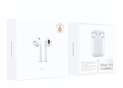 Bluetooth - гарнитура Borofone BW31, TWS вкладыши, BT5.3, 35/350mAh White