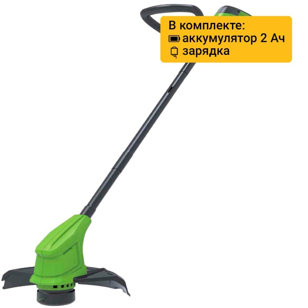 Триммер аккумуляторный Greenworks Арт. 2107207SA, 24V, 25 см, с 1хАКБ 2Ач и ЗУ