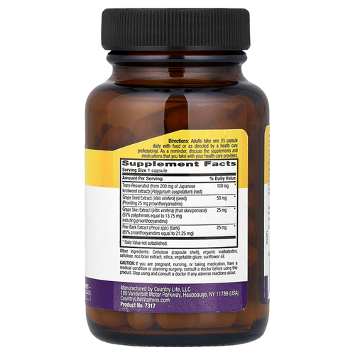 Country Life, Resveratrol Plus, ресвератрол, 60 веганских капсул