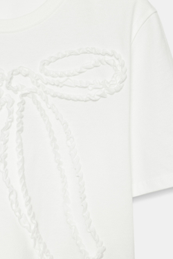 ZARA ФУТБОЛКА С РЕЛЬЕФНЫМ БАНТОМ, ЖЕЛТОВАТО-БЕЛЫЙ
