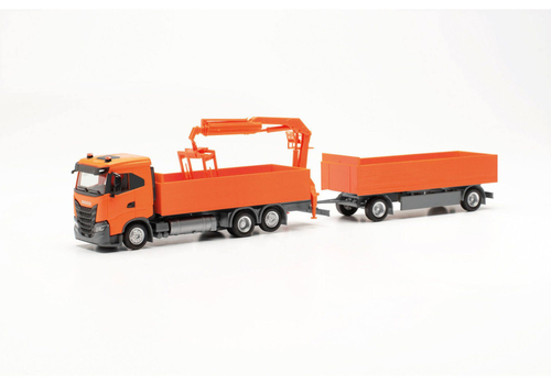 Грузовик Iveco S-Way ND  (с погрузочным краном) с прицепом, оранжевый