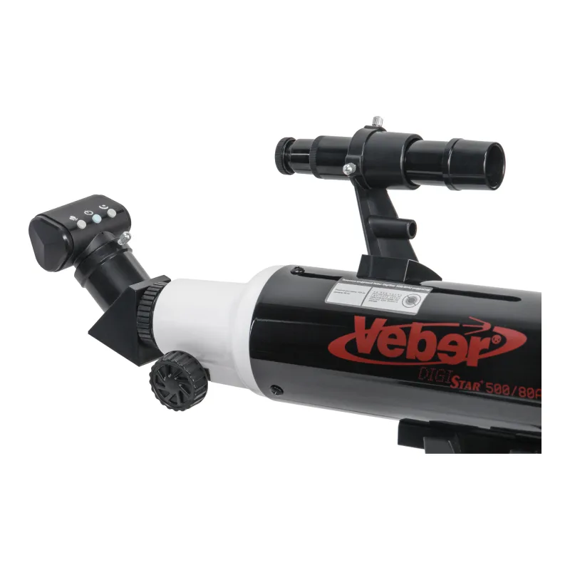Телескоп цифровой Veber DigiStar 500/80AZ рефрактор - крупный план трубы, искателя и окулярного узла