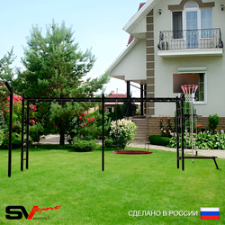 Уличная шведская стенка Sv Sport рукоход х 2 с комплектом турник прямой У52633К (Турник/Брусья/Скамья/Гнездо 80см/Щит баскет/Кронш бокс/Канат/кольца/лестница)