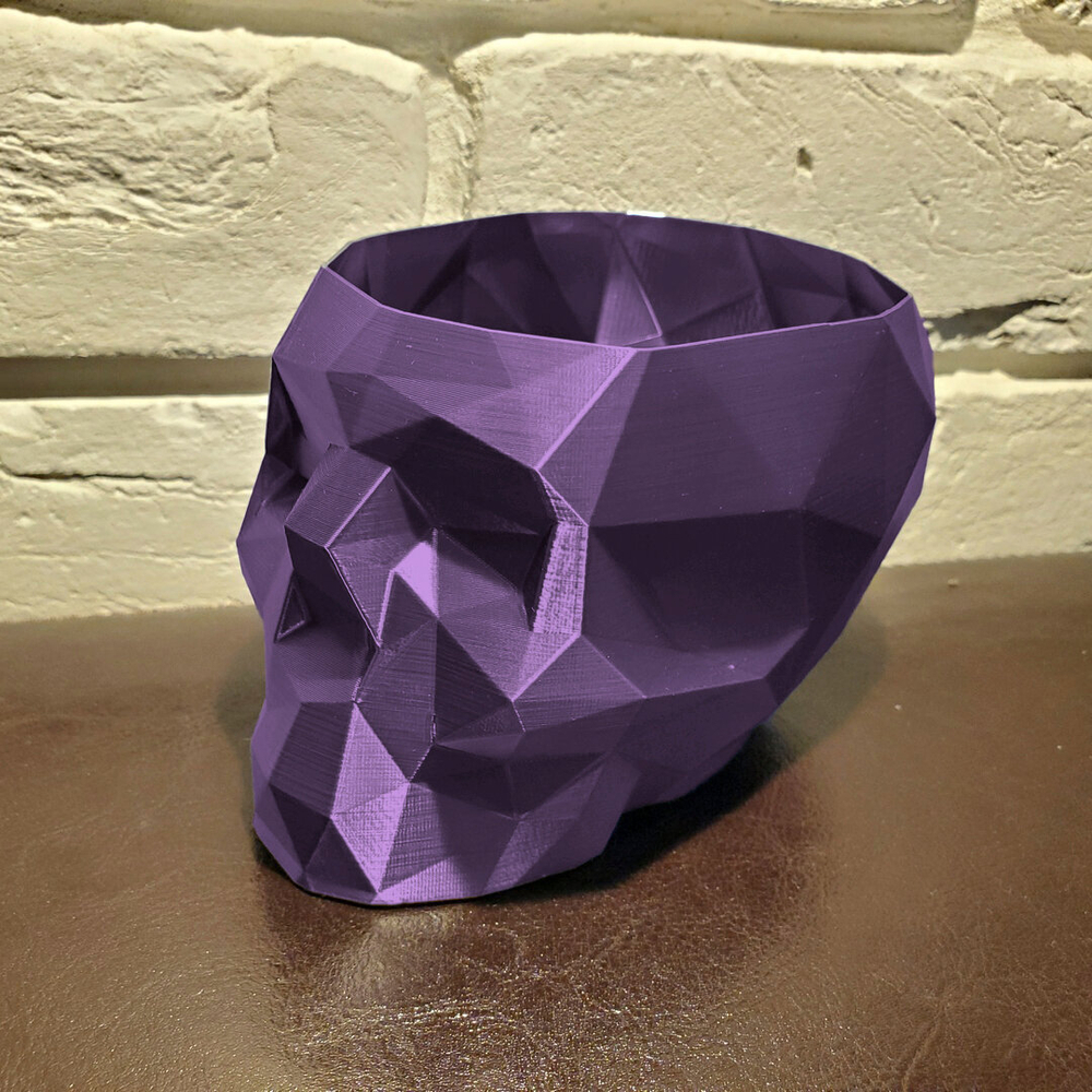 Череп-Ваза для конфет/карандашей, полигональная, 3D печать, фиолетовая