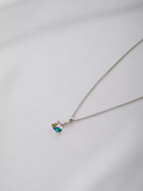 Кулон-кубик Миражи с зеленым кристаллом Swarovski
