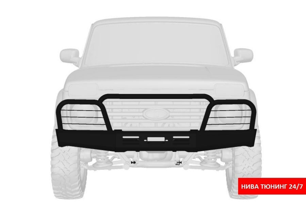 Силовой передний бампер Lada 4x4/Niva Lengend с площадкой для лебедки с защитными дугами