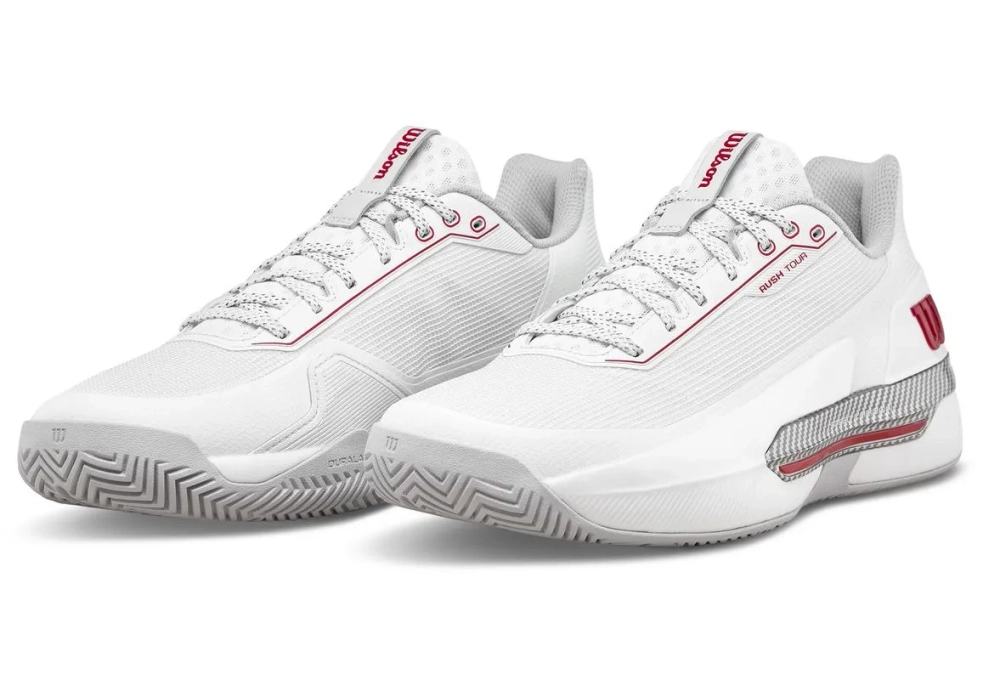 Мужские кроссовки теннисные Wilson Rush Tour 5 - bright white/wilson red