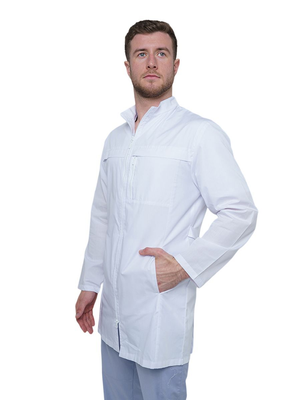 Халат медицинский мужской Doctor Big 508 на молнии, белый, 52