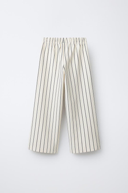 ZARA БРЮКИ WIDE LEG В ПОЛОСКУ ИЗ ТРИКОТАЖА ПУНТО РОМА, ЭКРЮ