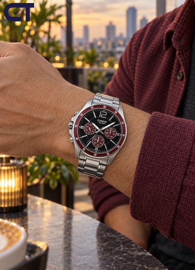 CASIO MTP-1374D-5A CASIO Collection мужские наручные часы — тёплый коричневый циферблат, день недели, дата и 24-часовой индикатор