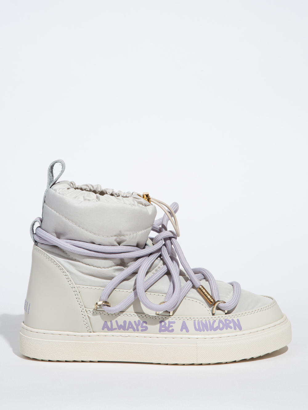 Высокие кеды INUIKII 75102-232 Puffer Print White Purple на меху