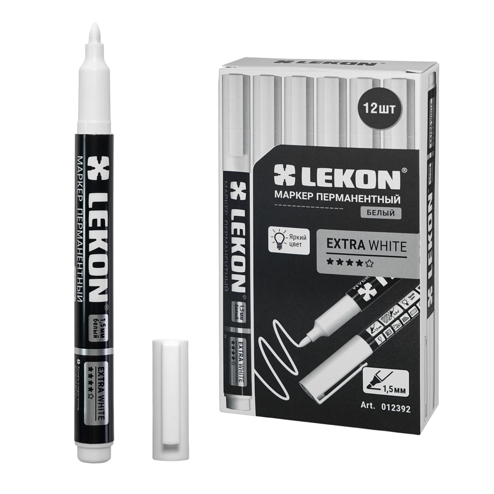 "Маркер LEKON EХTRA WHITE 1.5мм перманентный Белый 12/144/2304"