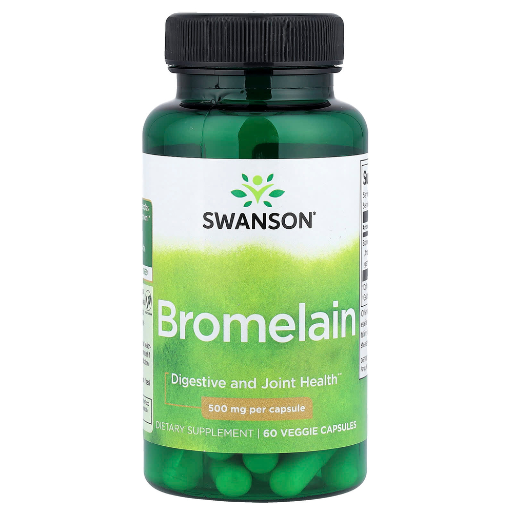 Swanson Vitamins, бромелаин, 60 растительных капсул (500 мг в 1 капсуле)