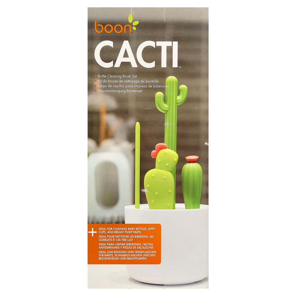 Boon, Cacti, набор щеток для чистки бутылочек, 4 щетки и 1 ваза