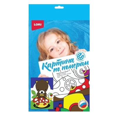 Картина по номерам 20*30см "Мишка с грибами" (Lori)