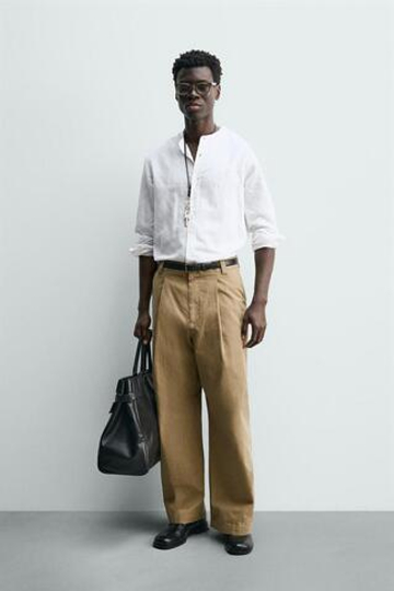 ZARA БРЮКИ BARREL FIT СО СКЛАДКАМИ, БЕЖЕВЫЙ