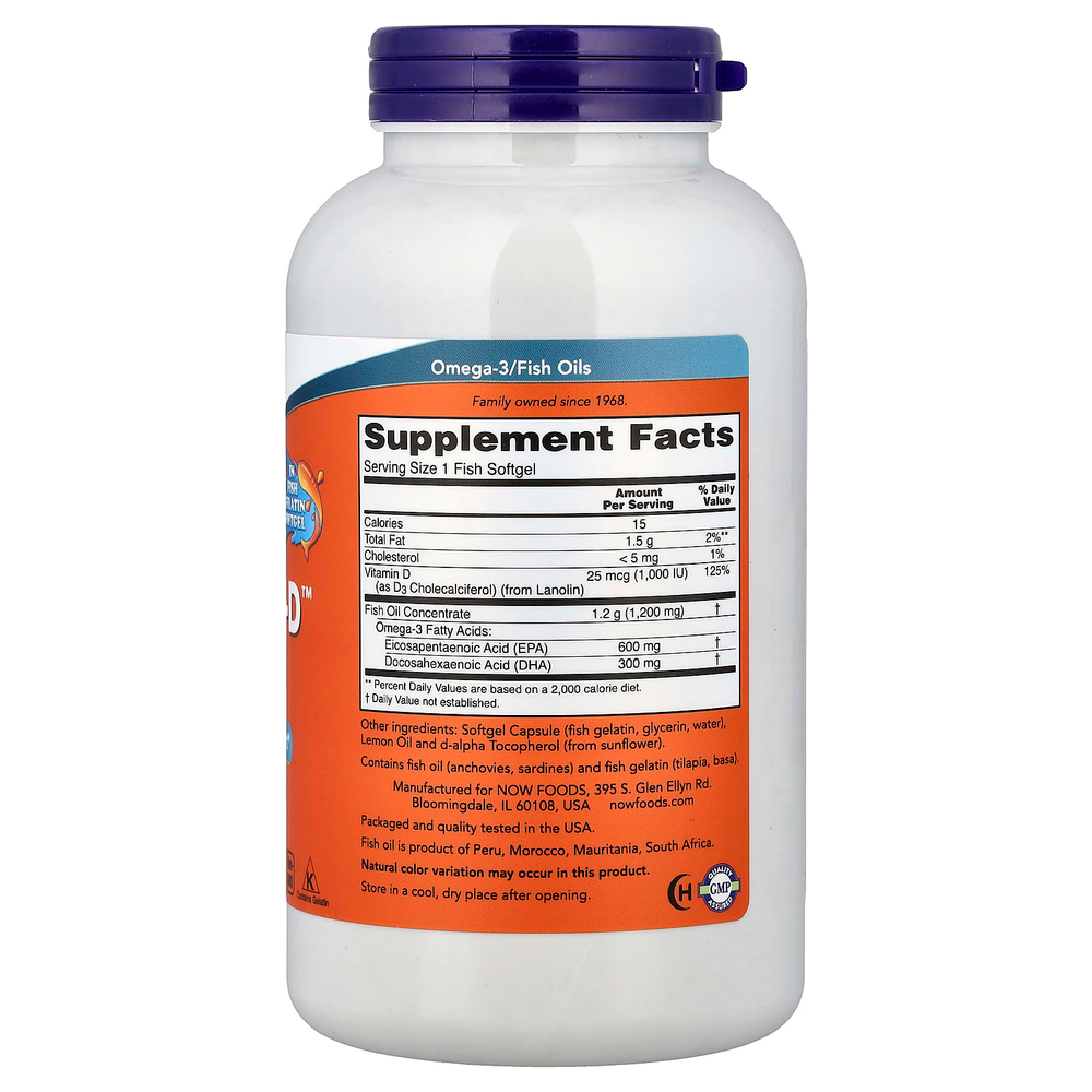 NOW Foods, Ultra Omega 3-D™, рыбий жир с омега-3, 180 капсул из рыбьего желатина