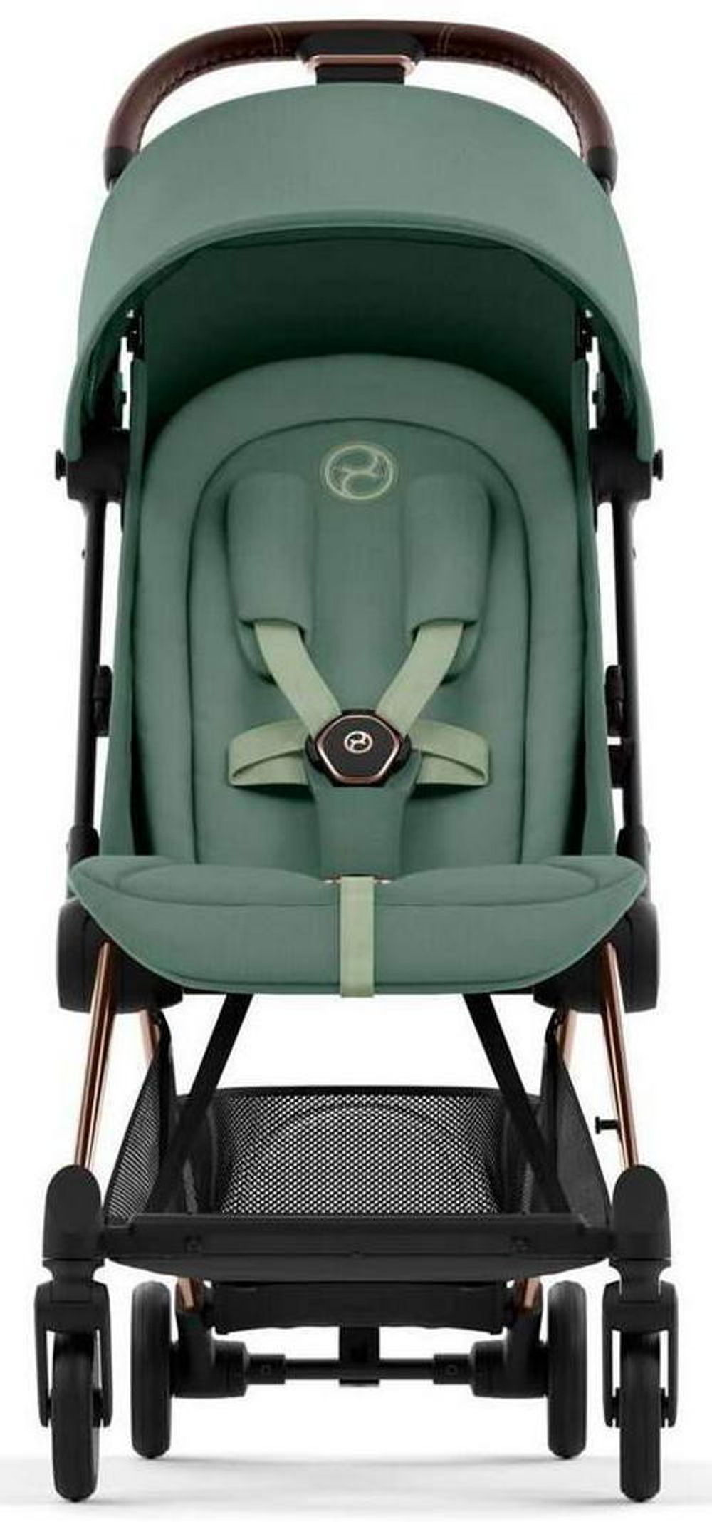 Коляска Cybex Coya Rosegold Frame Aton B2 i-Size Steel Grey Leaf Green с дождевиком и бампером